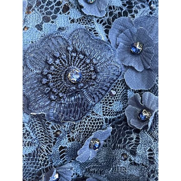 Mac Duggal Size 18 67711 NWT Blue Floral Applique Boat Neck Short Sleeve Gown - Picture 10 of 10